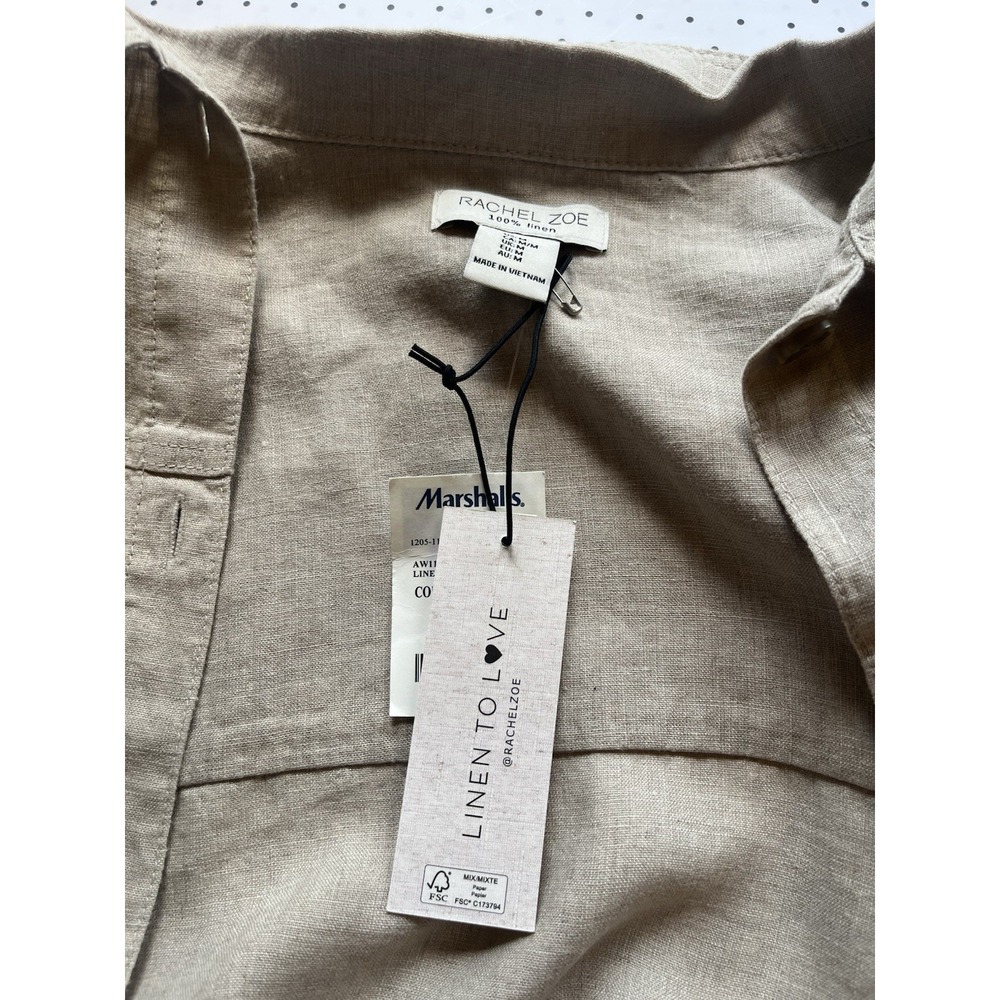 NWT Rachel Zoe 100% Linen Jacket Shirt Beige Neutral Coastal Minimalist M